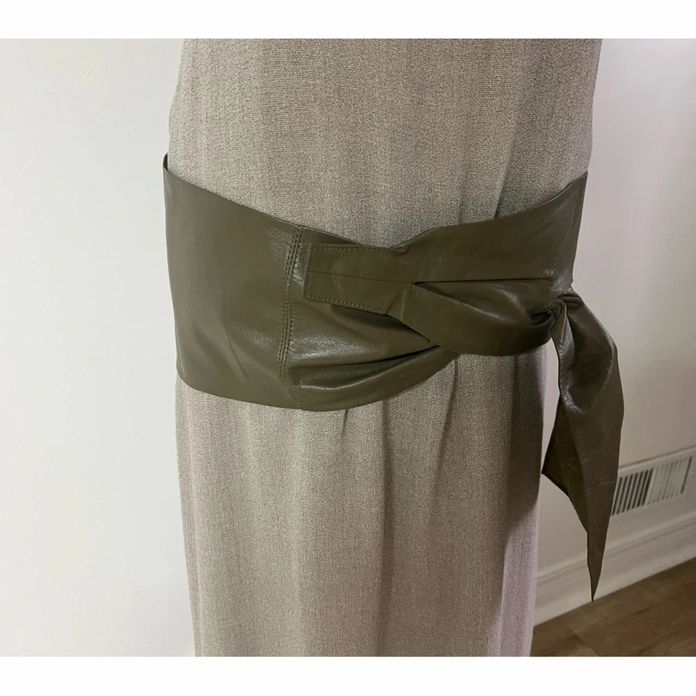 French Vintage 1980s Olive Leather Belt – Wide Draping Hip or Waist - Picture 10 of 16